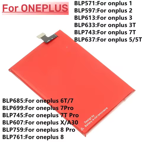 Original Battery For OnePlus 1 2 X 3T 5 5T 6 6T 7 7 Pro 7T 7T Pro 8 8 pro 9 pro 10R 11 BLP637 BLP633