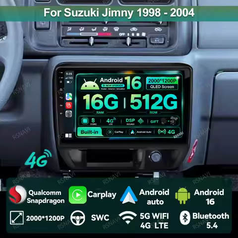 Android 16 Car Radio For Suzuki Jimny 1998 - 2004 RDS QLED DSP Stereo Carplay Systems 360 Camera WIF