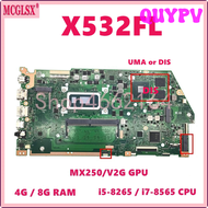 QUYPV CPU I7-8th I5 X532FL เมนบอร์ด4GB/8GB-RAM สำหรับ Asus X532F X532FLC X532FA X532FAC X532F S532F เมนบอร์ดแล็ปท็อป V532F APITV