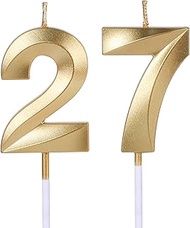 Gold 27th & 72nd Birthday Candles for Cakes, Number 27 72 Candle Cake Topper for Party Anniversary W