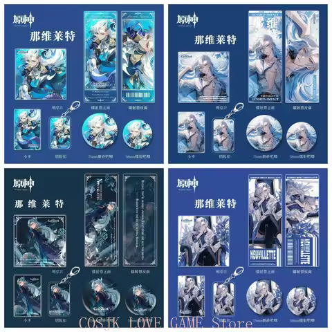 NEW Anime Neuvillette Genshin Impact Acrylic Keychain Badge Pins Postcard Laser Ticket Pendant Game 