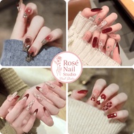 Red Tone Fake Nails Box of 24-30 Premium Nail Box with 5 Free Nail Accessories | Rosé Nail Studio