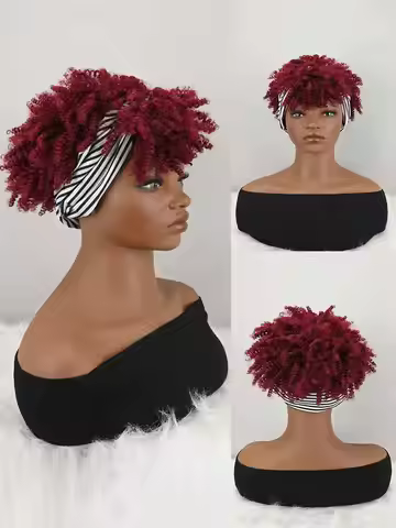 Headband Wig Curly Headband Wig With Bangs For Women Synthetic Afro Curly Hair Wig With Headband Att