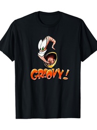 Groovy Earthworm Jim Graphic T-Shirt - Retro Gaming Tee with Groovy Text, Soft Crew Neck Shirt for A