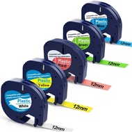 5 Pack Colored Label Tape 12mm x 4m (1/2" x 13') Compatible with Dymo Letratag Refills, Replacement 