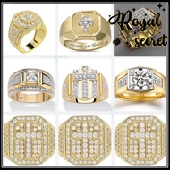 Royal Jewelry Fashion Accessories Men Stainless Couple Rings Diamond Cross Ring Popular Emas 916 18K Gold Plated Cincin Permata Lelaki Y826