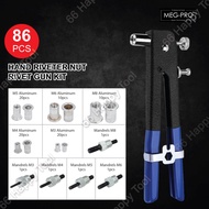 Meg-Pro 86Pcs Hand Riveter Nuts Rivet Gun Kit M3-M8 Blind Riveter Gun Threaded Household Riveting Manual Repair Tool