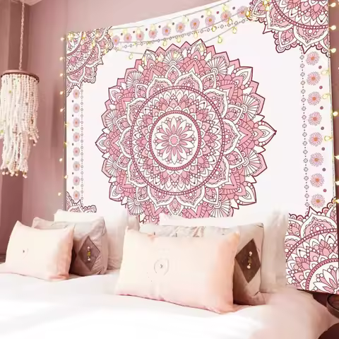 VIKAMA Psychedelic Pink Bohemian Mandala Tapestry Living Room Bedroom Wall Decor Tapestry Bohemian F
