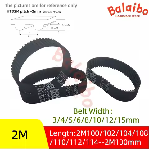 2M Timing Belt Perimeter 2M100/102/104/108/110/112/114/116--2M130mm Belt Width 3/4/5/6/8/10/12/15mm 