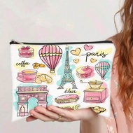 1pc Travel Storage Bag, Cosmetic Bag With Eiffel Tower Architecture Pattern, Simple Paris Print Toil