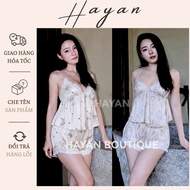 BN16 sexy 2s pajamas set with bow motifs and PADDING, cute silk crop top pajamas to flatter the figu
