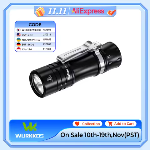 Wurkkos TS10 SG 14500 Powerful Mini EDC Flashlight with SFT25R LED and RGB Aux LEDs 1650LM Anduril 2
