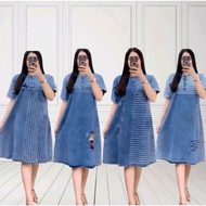 JEANS DRESS COMFORTABLE SHORT-SLEEVEDWanita LATEST JEANS DREES 2026 DENIM DRESS KOREAN STYLE DRESS J