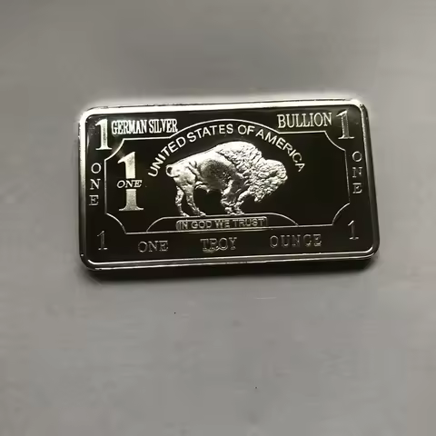 5 pcs Non Magnetic Buffalo German Silver Plated 1 OZ Ox Animal 58 mm x 28 mm Souvenir Bullion Bar De