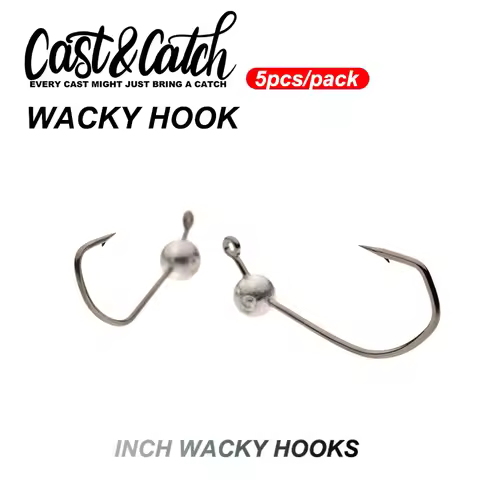 Cast&Catch 0.6/0.9/1.4g 5pcs/pack Inch Wacky Hooks For Soft Worm Lure Bass Barbed Carp Crank Fishing
