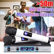 Handheld Wireless UHF Microphone System 2 Mic KTV Bass Karaoke Audio Wireless Microphone for Karaoke with LED Display AC220V DC 5V