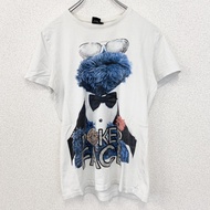 古著 SESAMS STRAAT 短袖原創印花 T 卹，Cookie Monster 圓領，白色，春夏，S 碼