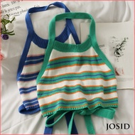 【High Quality】Women's sexy striped halter camisole halter neck knitted sleeveless crop top