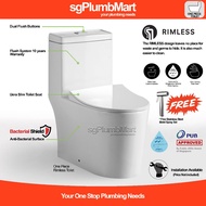 sgPlumbMart Rimless 1-Piece Toilet Bowl One Piece WC Model B Water Closet S Trap Close Coupled Toile