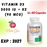 BRONSON Vitamin K2 MK-7 Plus D3 contains 60 Capsules D3 5000iu 5,000iu K2 60 Capsules