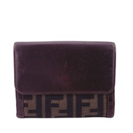 【二手】 FENDI復古雙扣緊湊型皮夾 Zucca 對折皮夾 皮夾 品牌零皮夾 鈔票夾ブラウン
