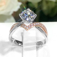 New 925 Sterling Silver Ring Micro-Inlaid 1 Carat Simulation Diamond Ring Woman Charm Jewelry Engagement Gift