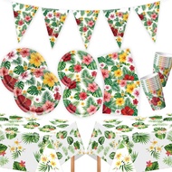 Hawaiian Aloha Theme Tableware Sets Tropical Plants Paper Plates Cups Napkins Happy Summer Hawaii Bi