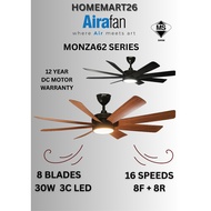 AIRAFAN MONZA62 LED 62inch CEILING FAN 8 BLADES KIPAS CEILING RF REMOTE CONTROL STRONG WIND