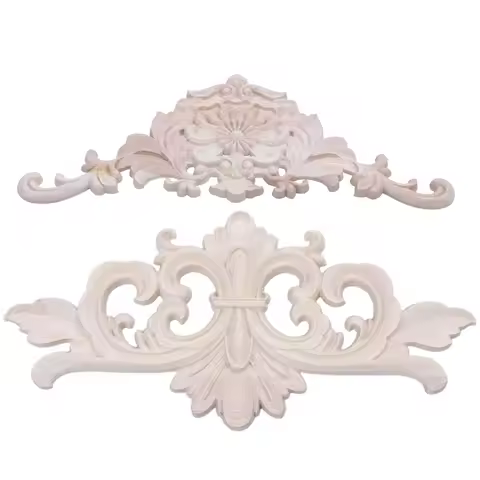 ABGH-1X Rubber Wood Carved Applique Retro Furniture Craft Decor 38X15x1.2Cm & 1X 22X10 Cm Wood Carve
