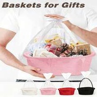 1Pc 30cm Rope Woven Handle Gift Basket Snacks Toys Gift Basket Oval Multifunctional Cosmetics Toilet
