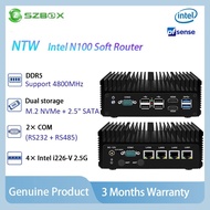 SZBOX 12th Gen Intel N100 Mini PC Firewall Mini PC 2.5G Soft Router 4x i226-V LAN DDR5 2*COM 6*USB I