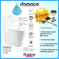 Rubine Punta Nera PN-105 Rimless Toilet Bowl Funnel Flushing with UREA Soft Closing Seat Cover