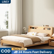 LINSY Wooden bed Wooden Bed With HeadBoard Katil kayu rangka katil kayu Super Single/Queen/King Bed 