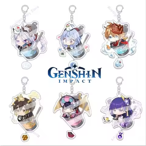 Genshin Impact Anime Merch Keychain Cute Thunder General Xiao Zhongli Ganyu Hutao Pendant Gift for F
