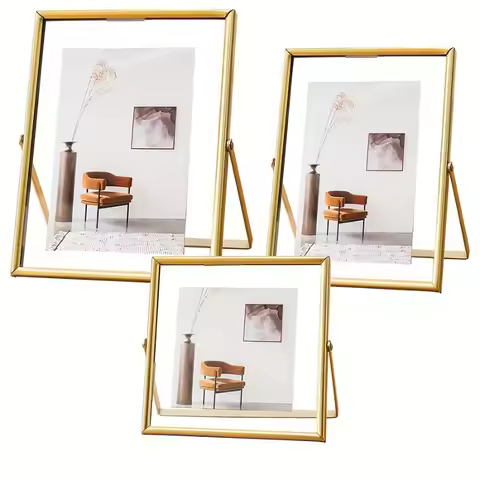 Set of 3 Metal Glass Picture Frames 4X4 5X7 4X6inch for Tabletop Decor Floating Photo Frames for Hom