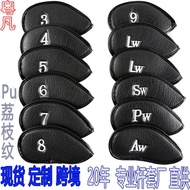 Magic Tape Iron Set Golf Club Head Cover Lychee Pattern Embroidery Golf Iron Set Club Head Protector
