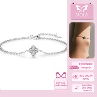 MOLA 925 Sterling Silver Women's Bracelet with Lucky 4-Leaf Clover with CZ Stone Korean Fashion Luxu