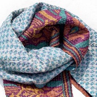 刺繡絲巾/絲綢刺繡圍巾/手縫紗麗線絲巾/印度絲綢刺繡圍巾-藍色花