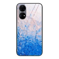 全城熱賣 - 適用於華為 P50 Pro 大理石圖案玻璃手機保護殼（DL07浪花）