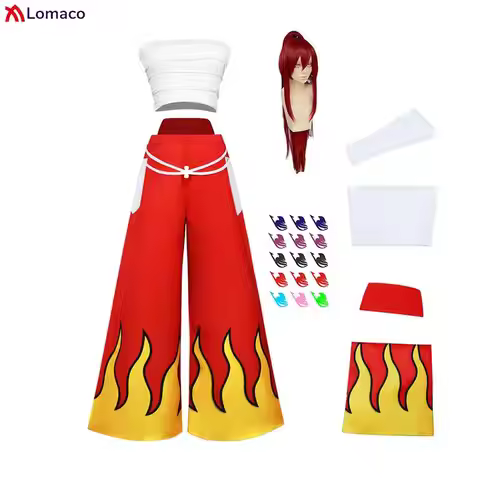Anime Fairy Tail Erza Scarlet Cosplay Costume Wig Tattoo Sticker Pants White Tube Tops Women Hallowe