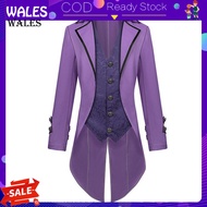 <wales> Dapper Party Outfit Men's Gothic Slim Fit Tuxedo Jacket Retro Punk Style Mid-length Suit Coa