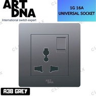 Art DNA A38 16A Universal Switched Socket - Dark Grey/White/Gold