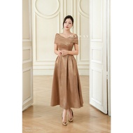 MY WAY Women's Red Velvet Party Dress Elegant Off Shoulder Flared Dress 9MD21352