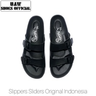 Uawshoesofficial - GA Sandal Sliders | Huaraz Full Black - Formal Men's Sandals | Men's Slide Sandal