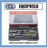 AIWA 40PCS 1/4" & 3/8" DRIVE SPANNER SOCKET WRENCH SET (SAE METRIC) RATCHET COMBINATION SOCKETS SIZE