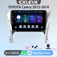 EKLEVA แอนดรอยด์วิทยุติดรถยนต์10.1นิ้ว12สำหรับ TOYOTA Camry 2012-2014 Carplay Auto Aux Wifi DAB OBD USB เครื่องเล่นวิดีโอมัลติมีเดียรถยนต์2din จีพีเอส4G ฟรีของขวัญกล้องมองหลังและไมโครโฟน
