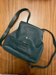 Ted Baker forest green leather backpack with gold hardware 墨綠色全皮背囊（金扣）