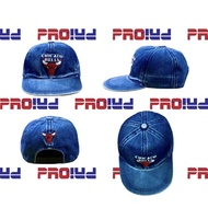 Chicago Bulls Big Logo Denim Snapback Cap.