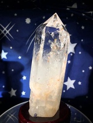 💎(罕有)帶紅膠花藍針白水晶柱。076