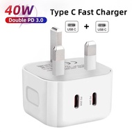 40W Dual Port USB-C Power Adapter PD 3.0 Wall Charger For Mobile Phone 20W Type C Charger